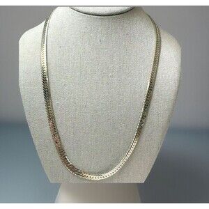 Herringbone Silver Tone Chain Necklace 24" Heavy 1/4" Wide Unisex Box Clasp